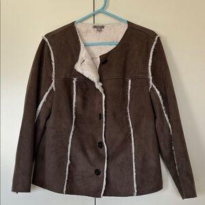 J. Jill Brown faux suede Jacket with Cream Accents